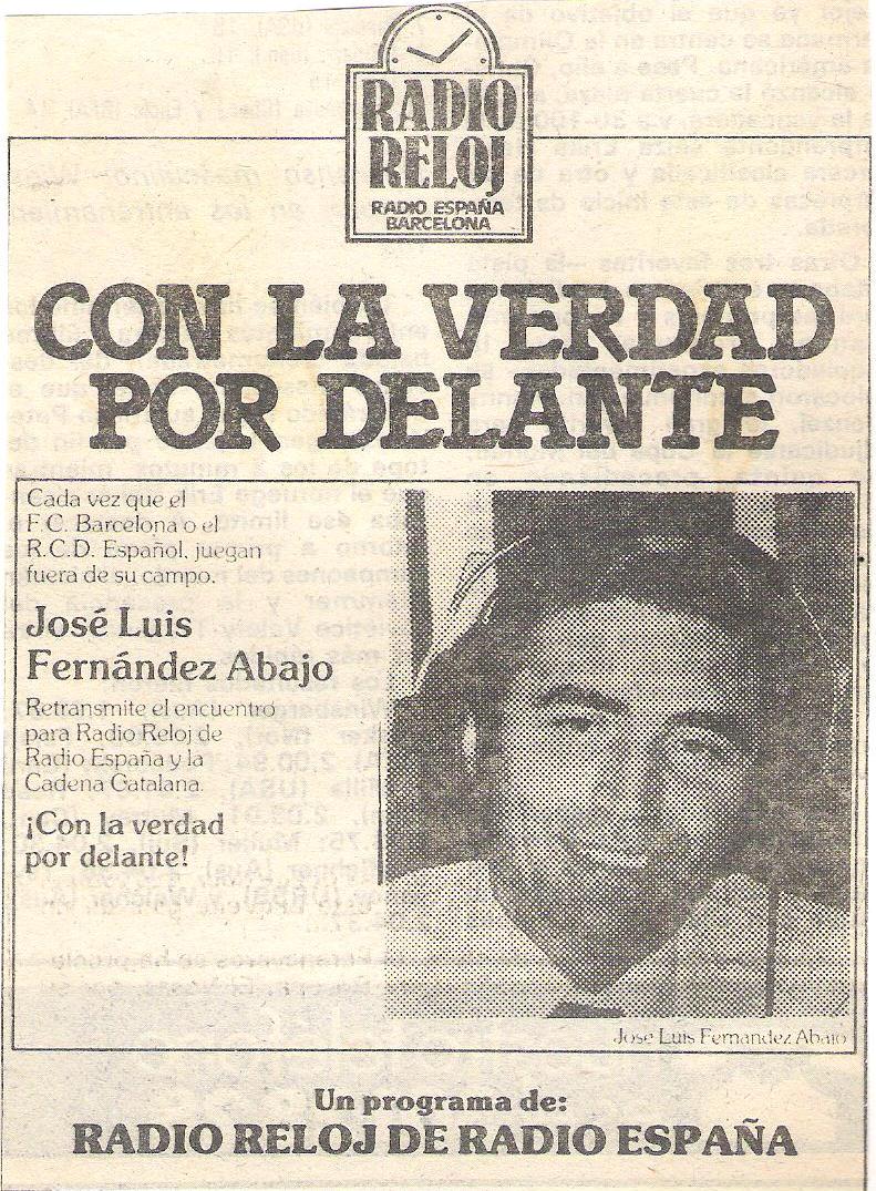 Archivo de #radio #culturaradiofónica Noticias de la radio publicadas un 7 de diciembre.
tonimascaroradio.blogspot.com/2021/12/7-de-d…
Diciembre 1979. "Con la verdad por delante", transmisiones de fútbol del Barça y el Espanyol, en Radio Reloj de Radio España con José Luis Fernández Abajo.