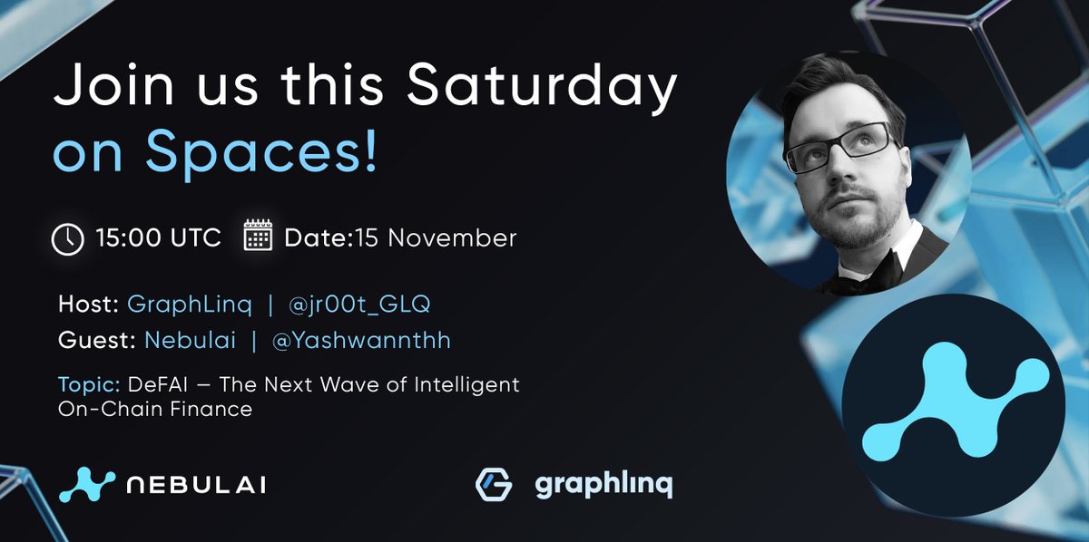 graphlinq_proto's tweet image. 🚨 We’re LIVE in 5 minutes! 🚨

We’re going live—jump in now! 👇 x.com/i/spaces/1DXGy…

Join us for a massive deep-dive into DeFAI — The Next Wave of Intelligent On-Chain Finance 🔥

🗓 Today — 15 November
⏰ Starting at 15:00 UTC
🎙 Host: GraphLinq | @jr00t_GLQ
🎤 Guest:…