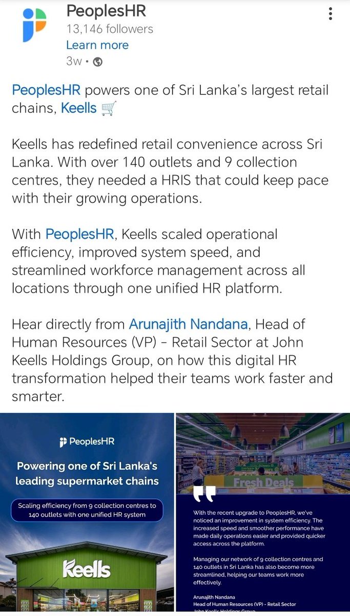 jawfer_ishaq's tweet image. hSenid Business Solutions (PeoplesHR) is now powering major organisations:

• Cinnamon Hotels &amp;amp; Resorts – unified HR
• People’s Bank – digital HR upgrade
• KELLS – streamlined HR workflows

A strong push toward HR digitalisation in Sri Lanka.

#HRTech #hSenidBiz #PeoplesHR