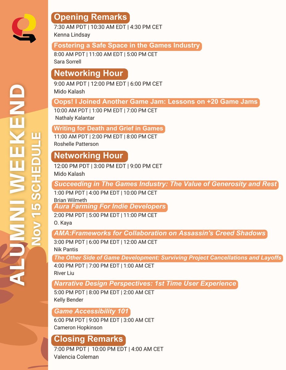 IGDAFoundation's tweet image. 🎉 Today’s the day!
Autumn Alumni Weekend kicks off soon — join us for talks, workshops, and indie game showcases all day long 🍁🎮

🎟 It’s free to join → buff.ly/N8Rx8Fy 

#gamedevs #indiedevs