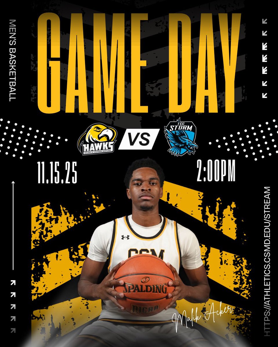 CSMHawksATH's tweet image. 🏀 Men’s Gameday 🏀

Southern Maryland (5-0, 0-0 MD JUCO)

🆚 Tidewater (0-4)

⏰ 2 p.m.

📍 La Plata, Maryland (CSM Gymnasium)

📺 csmd.prestosports.com/stream

#CSMHawks 🦅