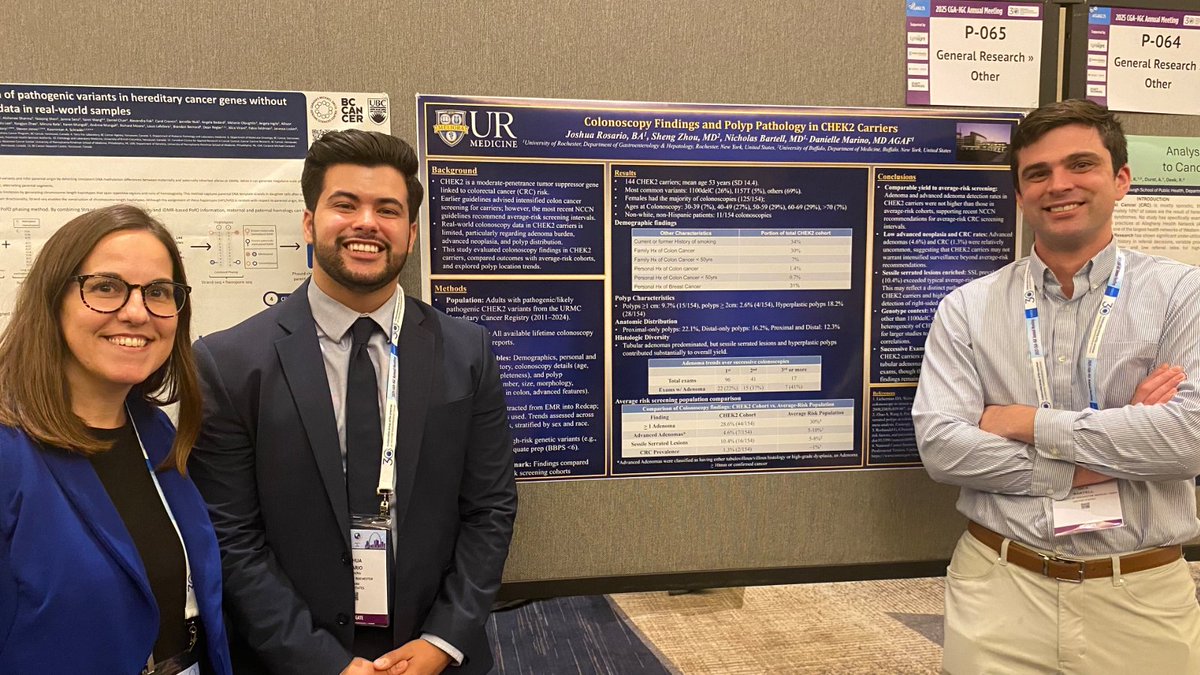 Shout out to our Hereditary Cancer Screening &amp; Risk Reduction team for presenting at <a href="/CGAIGC/">CGA-IGC</a> annual meeting! 🎉 They shared data related to colonoscopies and polyps for CHEK2 carriers and improving access to hereditary cancer care through an APP-led clinic. 

#URochesterResearch