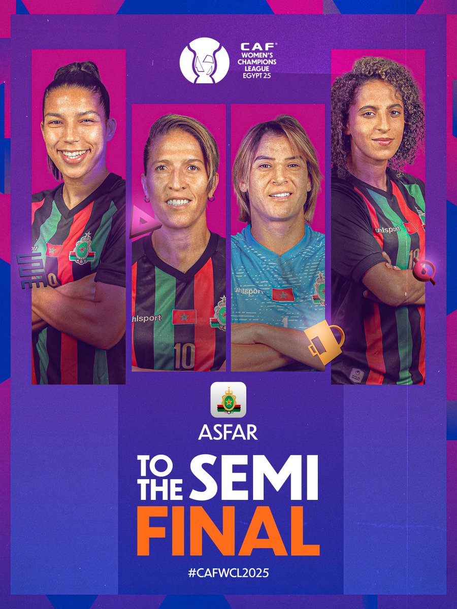 𝐐𝐔𝐀𝐋𝐈𝐅𝐈𝐄𝐃! 🇲🇦

A legacy carved in consistency. ASFAR march into their fifth consecutive semi-final. 🌟

#CAFWCL2025