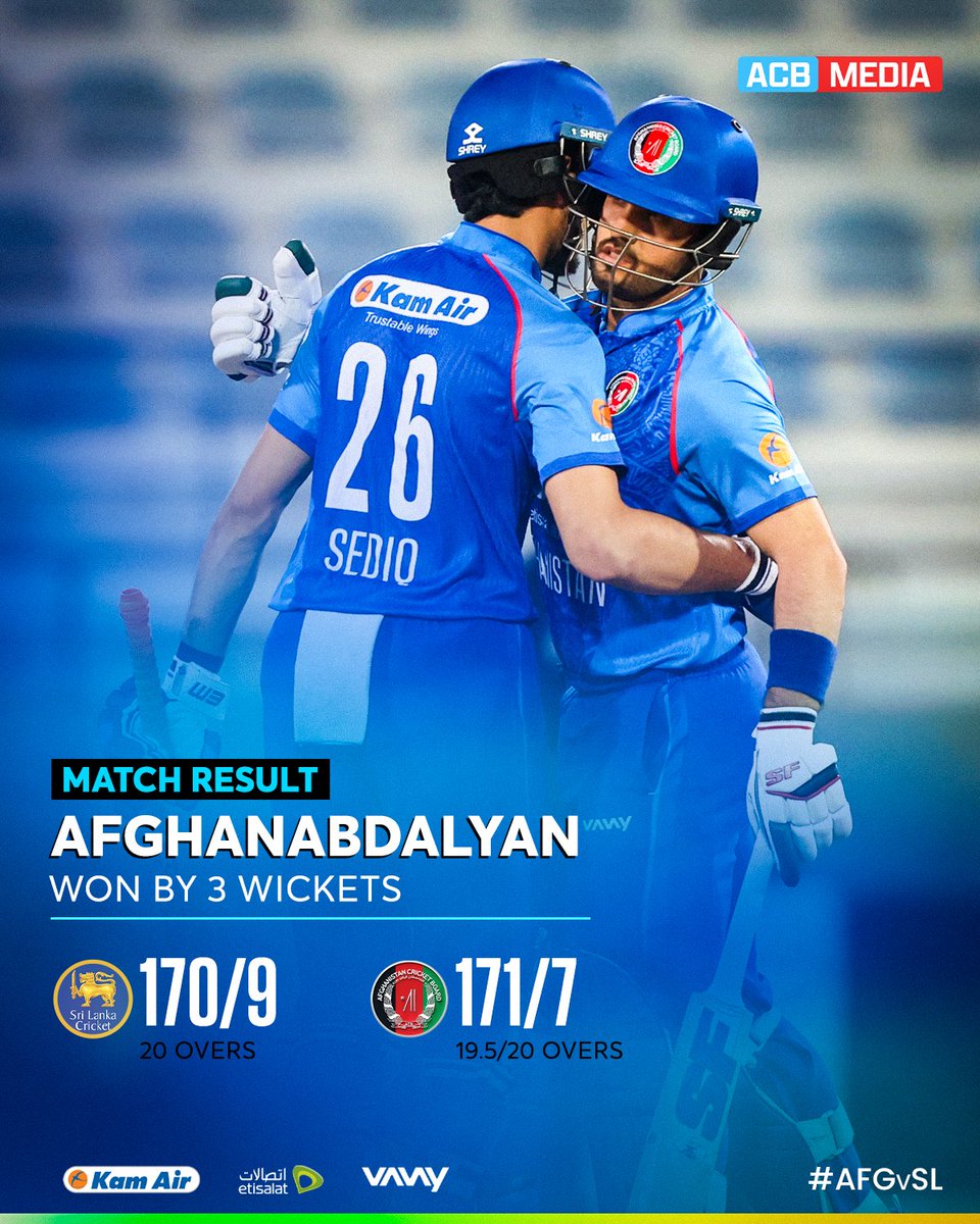 ACBofficials's tweet image. 𝐀𝐅𝐆𝐇𝐀𝐍𝐀𝐁𝐃𝐀𝐋𝐘𝐀𝐍 𝐖𝐈𝐍!!! 🙌

AfghanAbdalyan have put on a terrific batting performance to beat Sri Lanka A by 3 wickets and start their #AsiaCupRisingStars2025 defense on a winning note. 👏

They will go again on Monday for their second game in the event against…