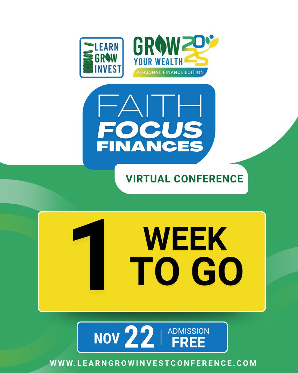 Just 1 week until GYW2025 - Personal Finance Edition: Faith, Focus &amp; Finances. 

🗓 Next Saturday, November 15, 2025
🕒 10:00AM - 6:00PM
💻 Virtual | 💰 FREE

Secure your spot today before it’s too late!
👉 Register here - learngrowinvestconference.com