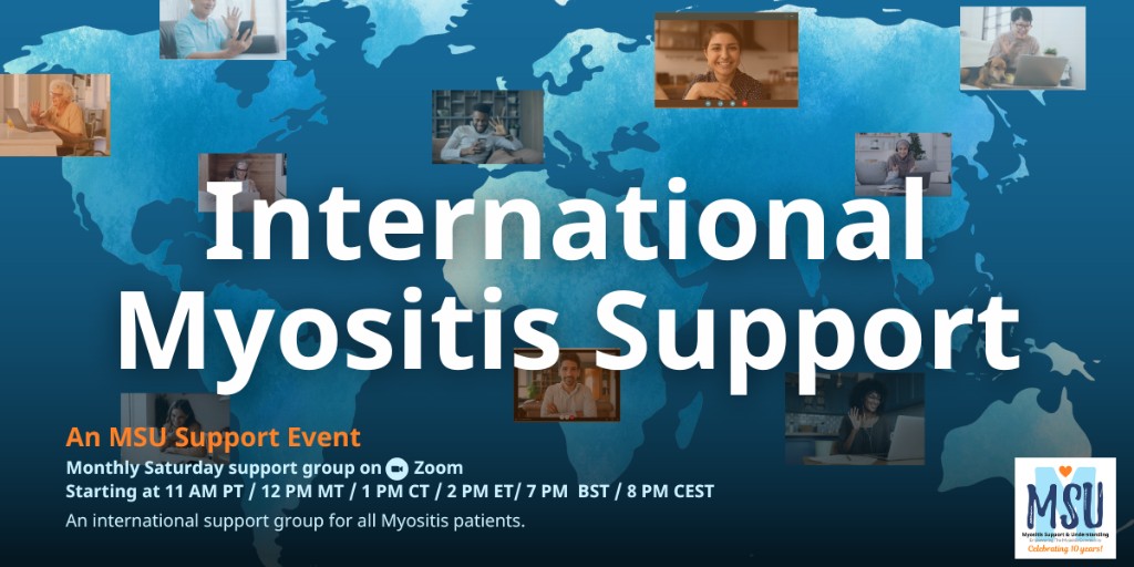 MyositisSupport's tweet image. International Myositis Support Group! Connect with others from around the world, share experiences, and offer mutual support in a safe and welcoming environment. Every third Sat of the month on Zoom at 2pm ET. Register at understandingmyositis.org/event/internat…  Global Community #myositis