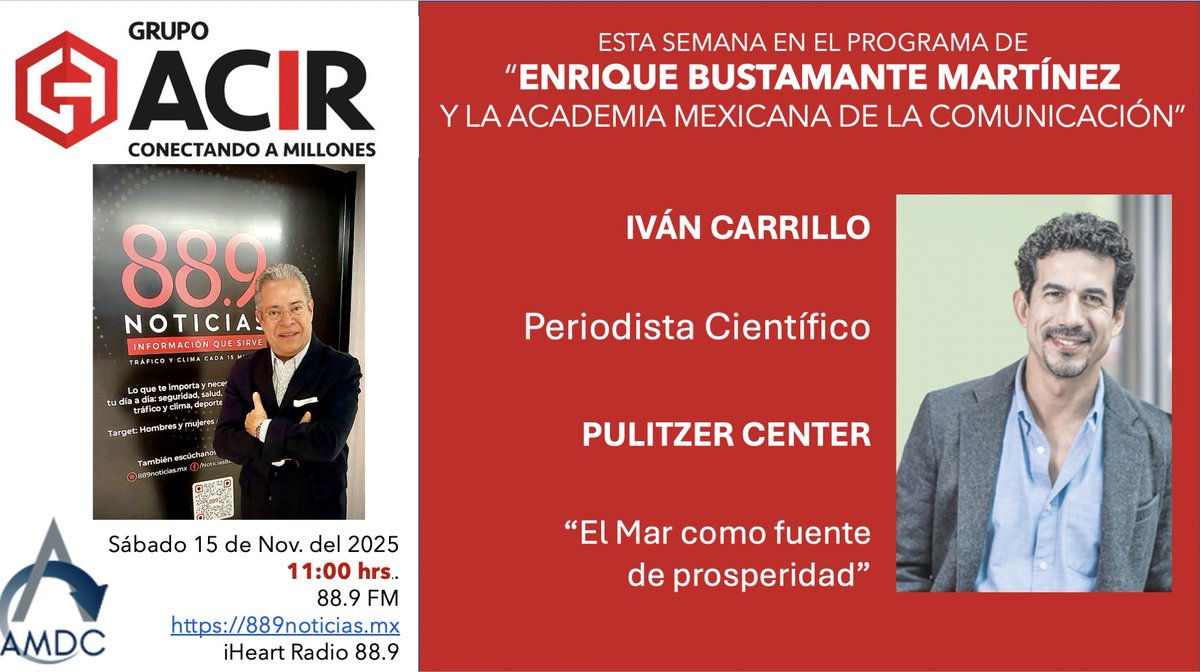EnriqueB01's tweet image. Hoy en #MiProgramaDeRadio de la Academia Mexicana de la Comunicación Iván Carrillo*, periodista científico “Pulitzer Center”
La cápsula de *Inteligencia Artificial Generativa (IA), del Dr. @jhidalgo 
11:00 hrs* en el 88.9 FM o 889noticias.mx  iHeart Radio 889