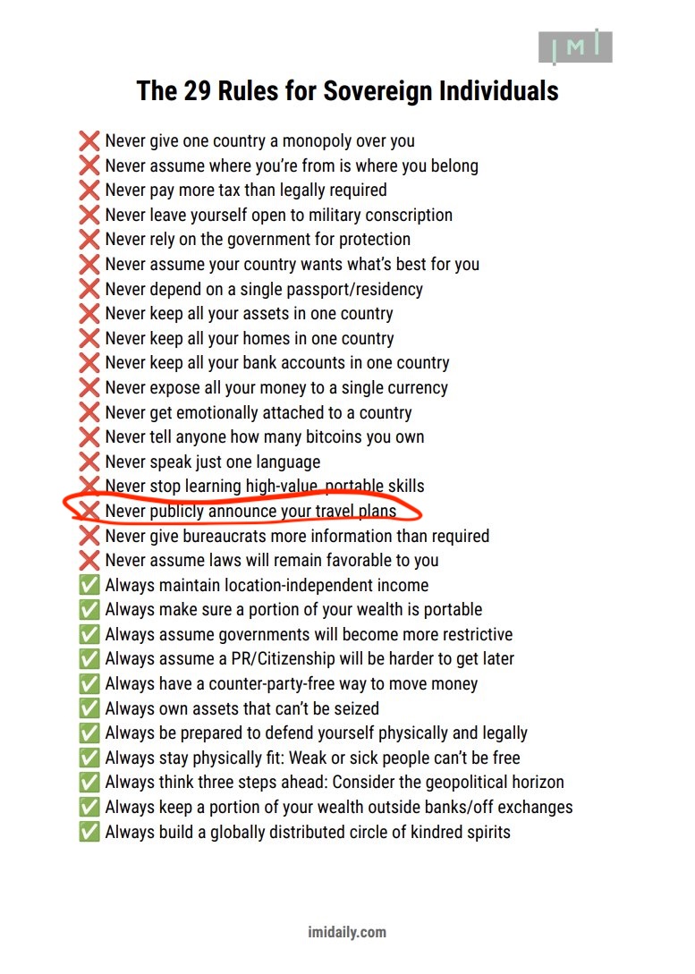 imidaily's tweet image. @levelsio's experience shows you can't be cavalier about keeping your movements private. 

I guess he hasn't internalized this habit, since he only became famous in the last few years.

I actually ran into Pieter on the street in Lisbon last year, and he seemed surprised at being…