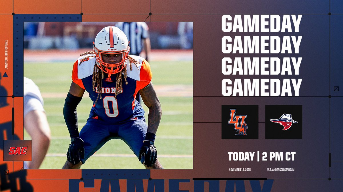 🏈 GAMEDAY 🏈

🆚 | Panhandle State
⏰ | 2 pm 
📍 | Langston, Okla.
🏟️ | W.E. Anderson Stadium 
📺 | bit.ly/49v5D3z
📊 | bit.ly/42sBePg

#goLions | #WeRoar