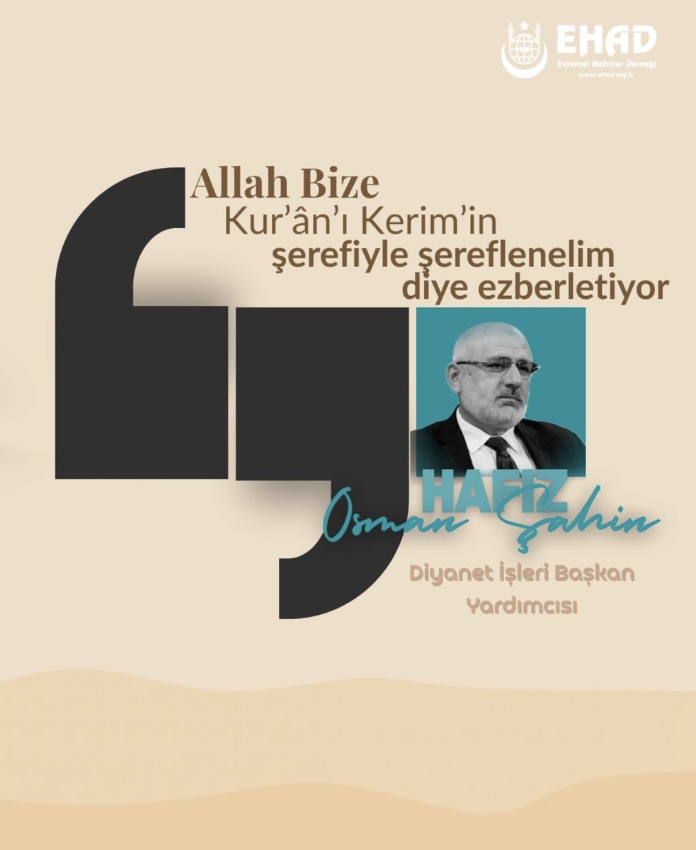 “Allah bize Kur’an-ı Kerim’in şerefiyle şereflenelim diye ezberletiyor.”

🗣️Dr. Hafız Osman Şahin 
DİB Başkan Yardımcısı 

EHAD TV Youtube Kanalı | HÂKİM SERİSİ