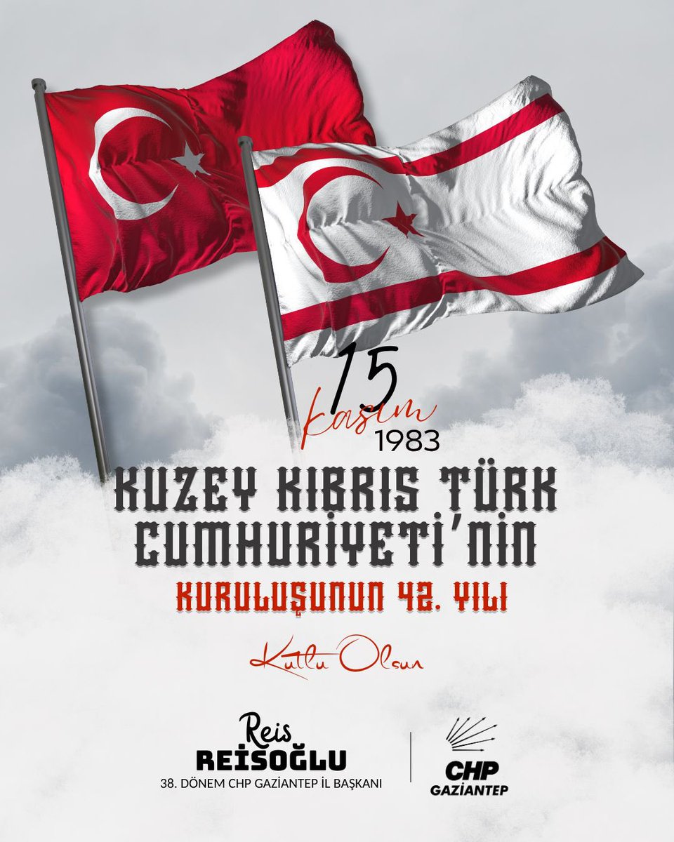 Kuzey Kıbrıs Türk Cumhuriyeti’nin kuruluşunun 42. yıl dönümünü kutluyorum.

KKTC’nin kurucu Cumhurbaşkanı Rauf Denktaş’ı, Kıbrıs Fatihi Bülent Ecevit'i ve tüm şehitlerimizi sevgi, saygı ve rahmetle anıyorum.🇹🇷