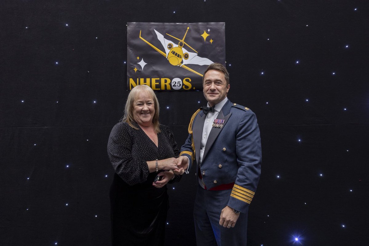 We also used the NHEROs 25 Awards to mark the departure of Mrs Debbie Forsythe <a href="/Aramark/">Aramark Corporation</a> who leaves RAF Northolt after 17 years as Mess Manager. Group Captain Lee Wales presented Debbie with a Stn Cdr’s coin in recognition of her service. 🤝🏆