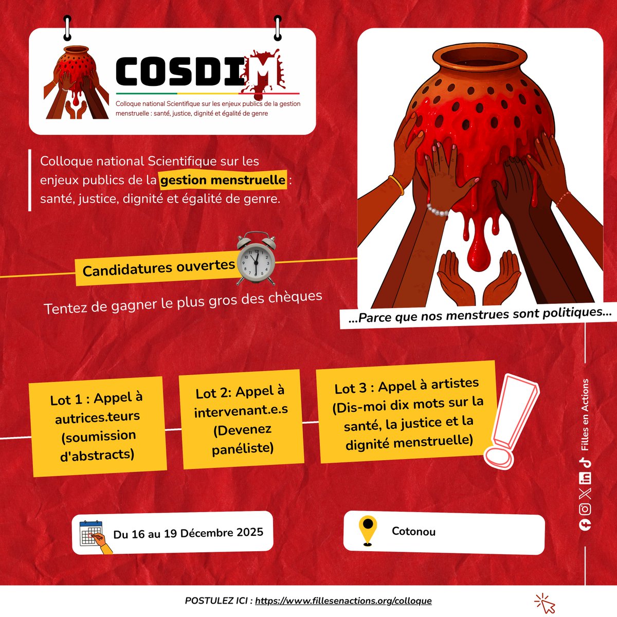 📌 [ APPEL À CANDIDATURES ] ! LE COMPTE À REBOURS EST LANCÉ ! 

L'avez-vous deviné ? 

🇧🇯 Le Bénin s’apprête à accueillir le tout 1️⃣er  𝗖𝗢𝗟𝗟𝗢𝗤𝗨𝗘 𝗡𝗔𝗧𝗜𝗢𝗡𝗔𝗟 𝗦𝗖𝗜𝗘𝗡𝗧𝗜𝗙𝗜𝗤𝗨𝗘 𝗦𝗨𝗥 𝗟𝗘𝗦 𝗘𝗡𝗝𝗘𝗨𝗫 𝗣𝗨𝗕𝗟𝗜𝗖𝗦 𝗗𝗘 𝗟𝗔 𝗚𝗘𝗦𝗧𝗜𝗢𝗡