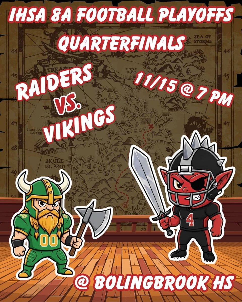 IT'S GAME DAY!!!!! COME ON OUT TO WATCH YOUR RAIDERS TAKE ON THE VIKINGS FROM FREMD. GATES OPEN AT 6:00PM. 

GoFan: $9.40

Cash: $10 (exact change preferred)
#GoRaiders #IHSAQuarterfinals