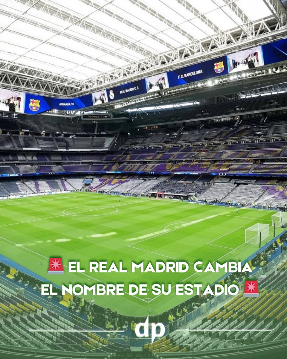 SomosDeportrece's tweet image. 🚨 OFICIAL 🚨
El Real Madrid cambia el nombre de su estadio: ahora será solo “Bernabéu”, sin “Santiago”.

El ajuste forma parte de una estrategia de marketing y rebranding del club. ⚪🏟️

#RealMadrid #Bernabéu #ÚltimaHora