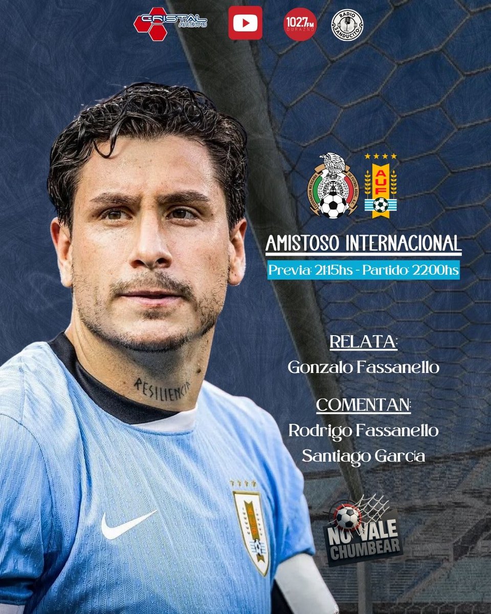 ¡𝐉𝐔𝐄𝐆𝐀 𝐋𝐀 𝐂𝐄𝐋𝐄𝐒𝐓𝐄! 🤩
𝐔𝐫𝐮𝐠𝐮𝐚𝐲 visita a 𝐌𝐞́𝐱𝐢𝐜𝐨 en 𝐓𝐨𝐫𝐫𝐞𝐨́𝐧. 💥
𝐀𝐌𝐈𝐒𝐓𝐎𝐒𝐎 𝐈𝐍𝐓𝐄𝐑𝐍𝐀𝐂𝐈𝐎𝐍𝐀𝐋 ⚔

𝐏𝐑𝐄𝐕𝐈𝐀: 𝟐𝟏:𝟏𝟓𝐡𝐬 ⏳
𝐏𝐀𝐑𝐓𝐈𝐃𝐎: 𝟐𝟐:𝟎𝟎𝐡𝐬 ⚽

Lo vivís, sentís y disfrutás por
𝐍𝐨 𝐕𝐚𝐥𝐞 𝐂𝐡𝐮𝐦𝐛𝐞𝐚𝐫 📻