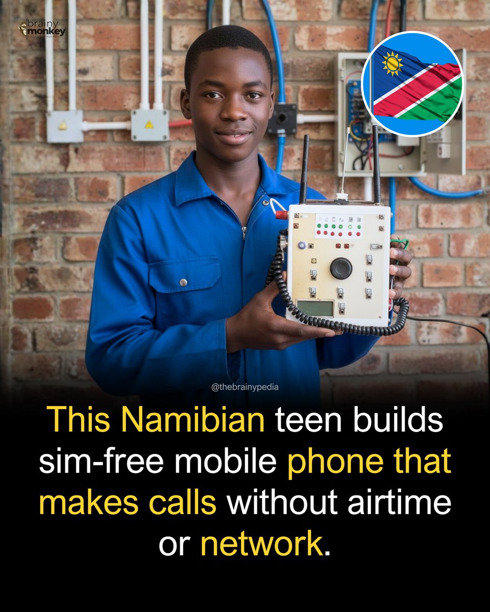 AfricanHub_'s tweet image. A Namibian teenager has captured attention with an extraordinary invention. According to Africa Global News, Simon Petrus built a mobile phone that can make calls without a SIM card, airtime, or traditional network coverage. 

Using recycled electronics, including parts from an…