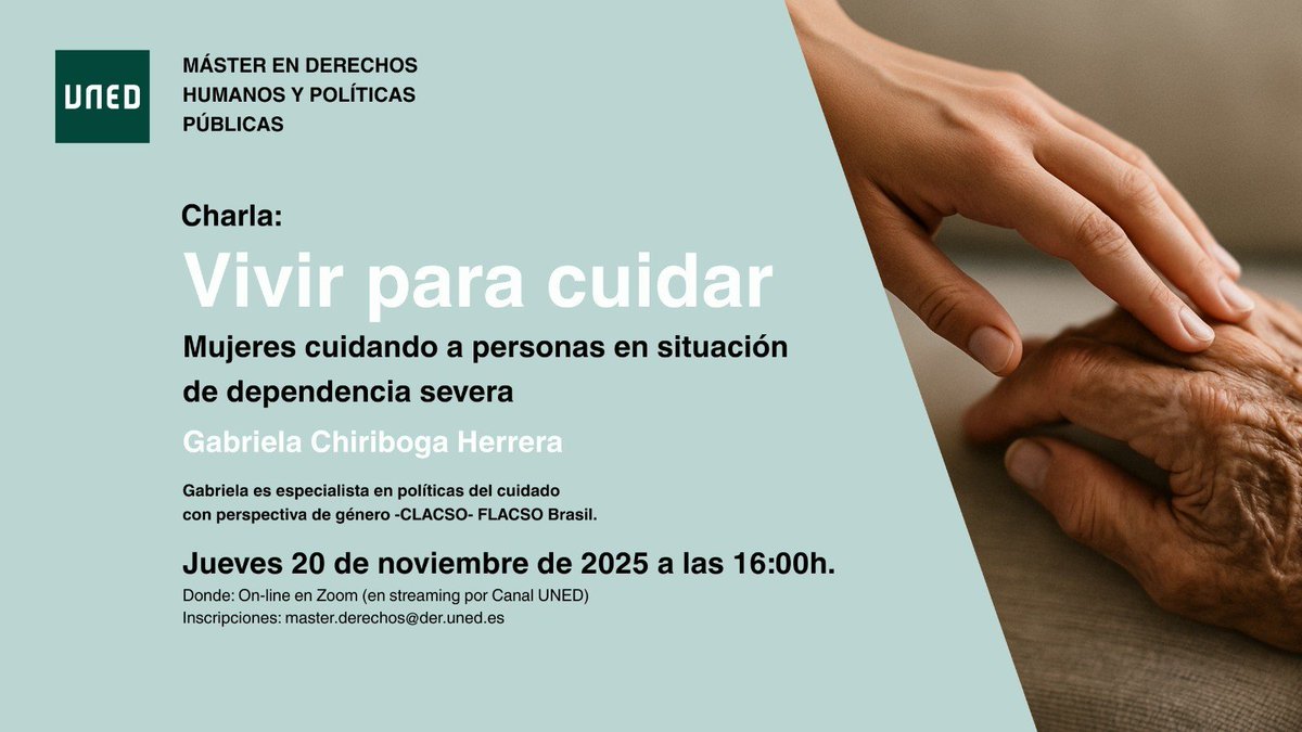 "Vivir para cuidar", Gabriela Chiriboga

Comenzamos los seminarios previos al comienzo del master DERECHOS HUMANOS Y POLÍTICAS PÚBLICAS

formacionpermanente.uned.es/tp_actividad/a…