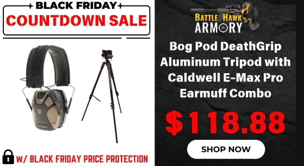 AKballistics's tweet image. ⭐️🔥➡️ alnk.to/af1hboI
Bog Pod DeathGrip Aluminum Tripod with Caldwell E-Max Pro Earmuff Combo just $118.88 at BHA. 
Affiliate Link ⭐️🔥
#Tripod #HearingProtection #Shooting #Gunstuff #2AShallNotBeInfringed 
@BattleHawkArmor