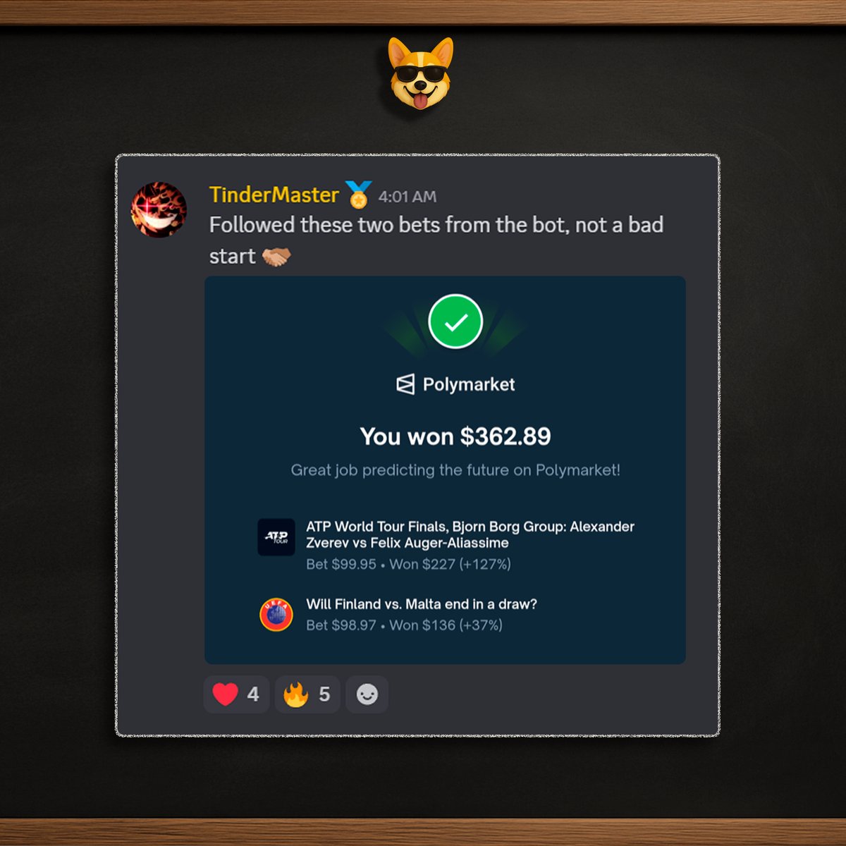 CorgiCalls's tweet image. did you know we built our own #Polymarket bot for @CorgiCalls?

live odds tracking, value alerts, entries/exits, performance tracking and zero noise

basically a mini-analyst that never sleeps 😂

join 👇  
whop.com/corgi-calls