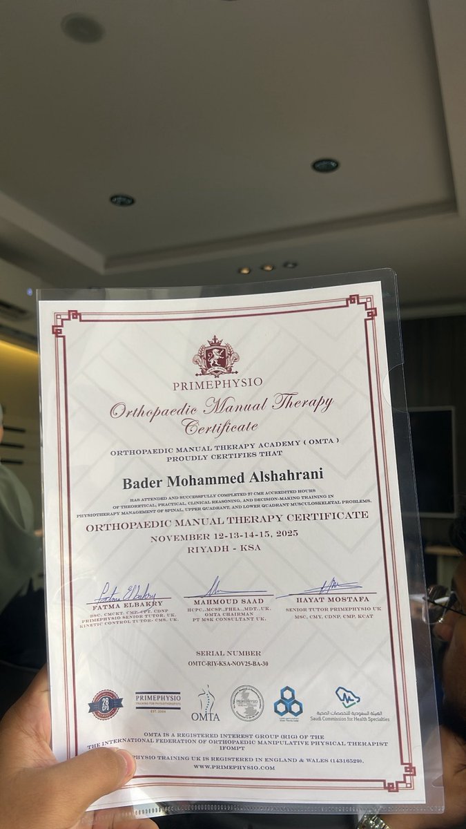 PTBaderr's tweet photo. بحمدالله، أتممت اليوم دورة
Orthopedic Manual Therapy Certification – OMTC
جاهزين للتطبيق والطريقق مستمرررر 💪🏽 https://t.co/CEVzC3S2NF