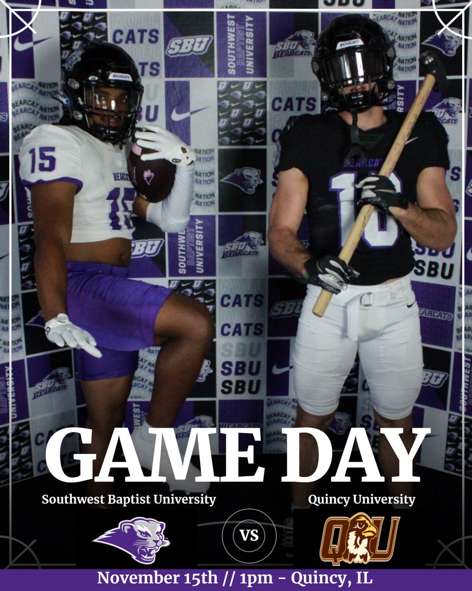 sbubearcats's tweet image. Bearcats conclude their 2025 campaign today against Quincy! 
#Rollcats #gameday
🏈: @sbubearcats_fb vs Quincy
🕐: 1:00pm
📺: glvcsn.com/quincy/
📊: quhawks.com/sidearmstats/f…