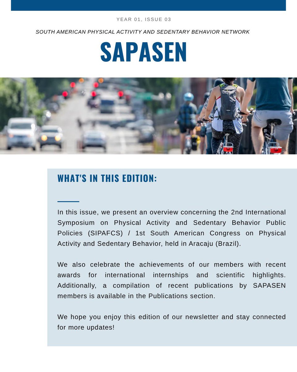 In this edition, we present an overview of the 2nd SIPAFCS/ 1st South American Congress on Physical Activity and Sedentary Behavior. And celebrate the achievements of our members, with recent highlights in international internships and scientific work.

sapasen.com/c%C3%B3pia-jun…