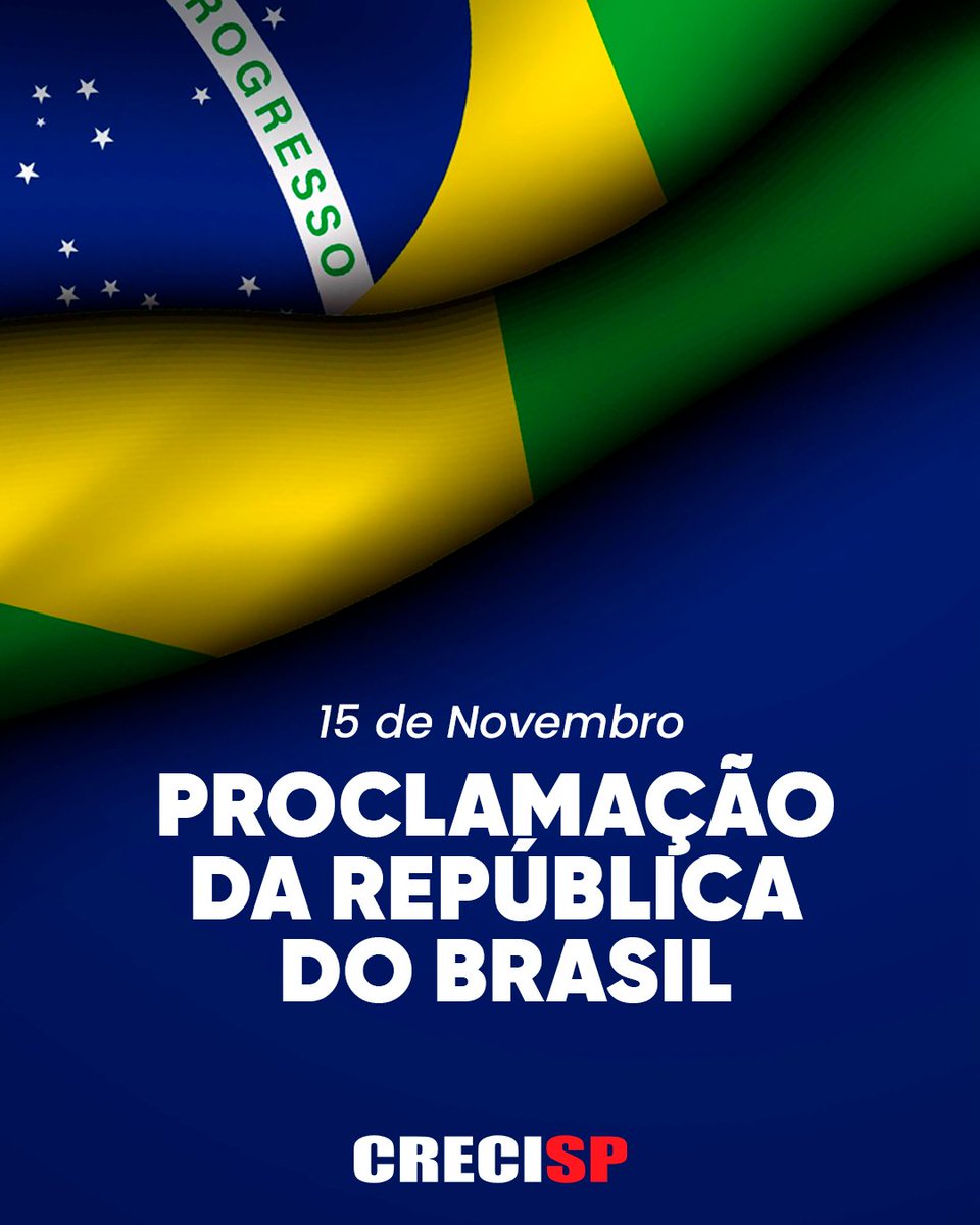 portalCRECISP's tweet image. Neste 15 de Novembro, celebramos a Proclamação da República, um marco que consolidou os pilares democráticos e a construção de um Brasil mais justo e participativo.

#CRECISP #15deNovembro