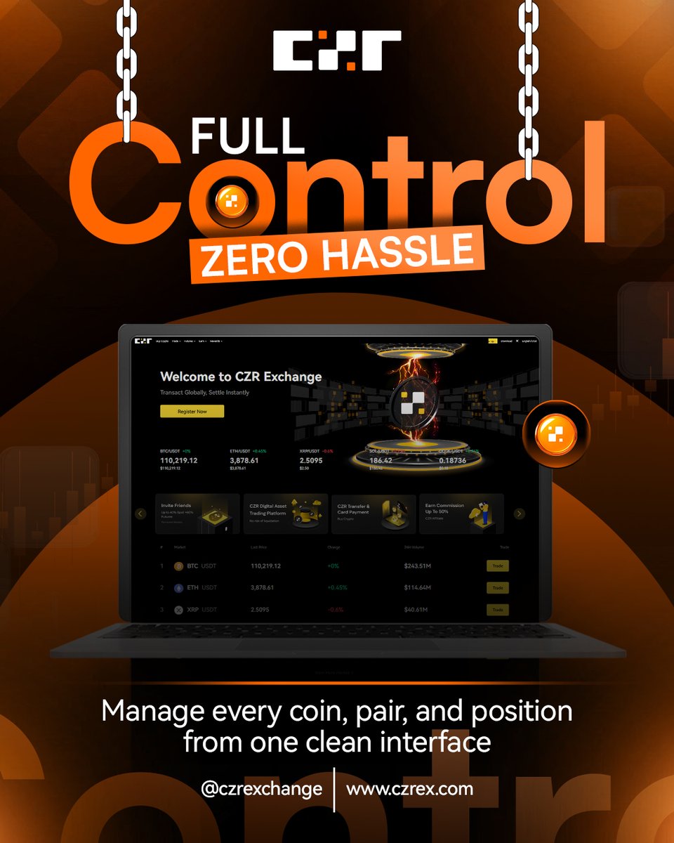 FULL CONTROL. ZERO HASSLE. ⚡️
CZR Exchange gives you one clean interface to manage every coin, pair, and position — effortlessly.
Trade smarter. Move faster.
The future is CZR.
🌐 czrex.com