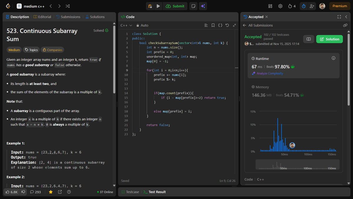 shahidx_05's tweet image. Day 245 – #365DaysOfCode 
✨ Another consistent day of problem-solving!

✅ Continuous Subarray Sum
✅ Find Center of Star Graph
✅ Minimum Cost to Cut a Stick
✅ Young Physicist

#DSA #LeetCode #GfG #ProblemSolving #CodingJourney #LearnInPublic #BuildInPublic