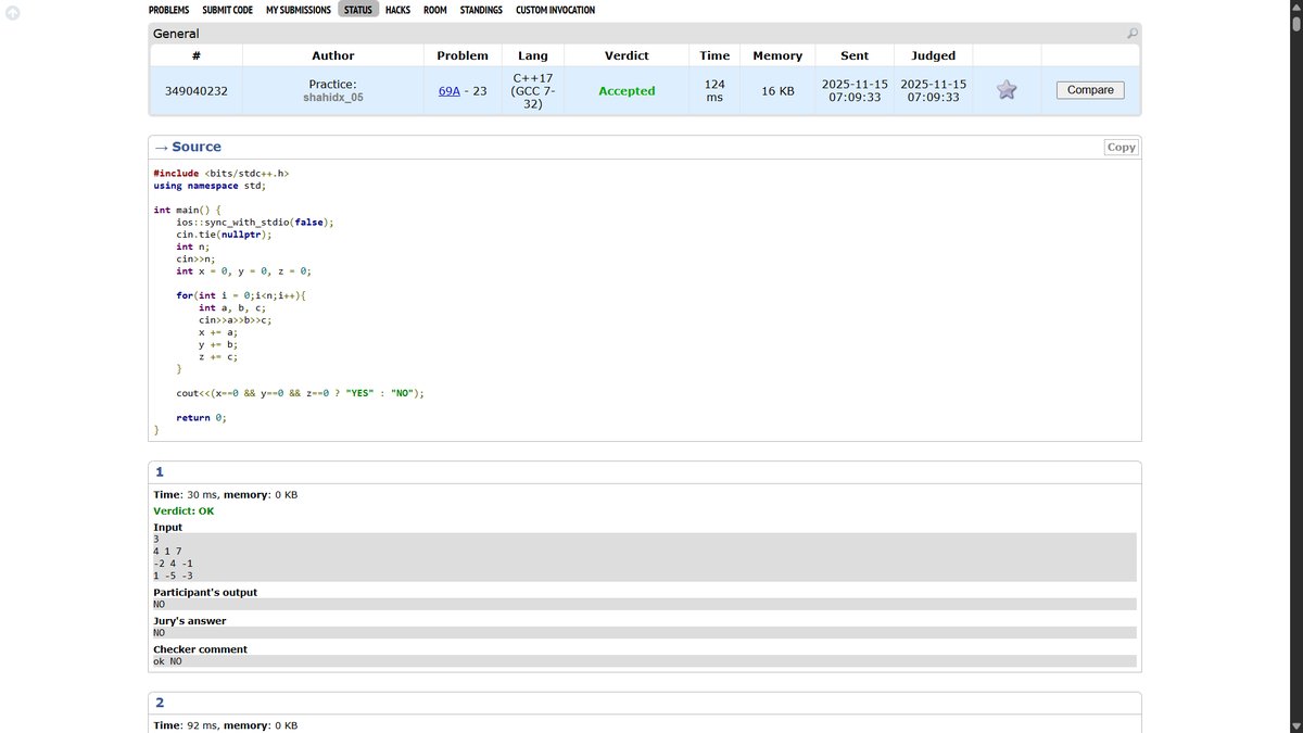 shahidx_05's tweet image. Day 245 – #365DaysOfCode 
✨ Another consistent day of problem-solving!

✅ Continuous Subarray Sum
✅ Find Center of Star Graph
✅ Minimum Cost to Cut a Stick
✅ Young Physicist

#DSA #LeetCode #GfG #ProblemSolving #CodingJourney #LearnInPublic #BuildInPublic