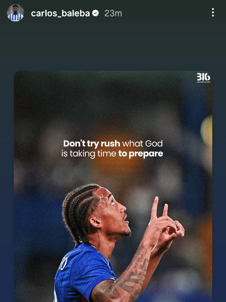 UtdFaithfuls's tweet image. Carlos Baleba on IG:

"Don't try rush what God is taking time to prepare."