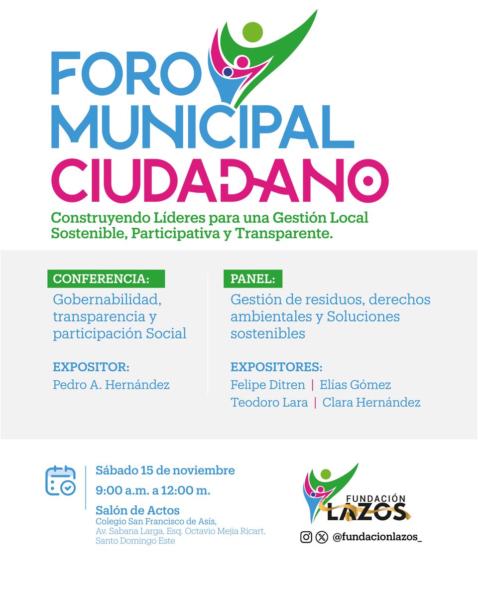 Construyendo líderes para una gestión local sostenible y transparente en el Foro Municipal Ciudadano. Liderazgo de <a href="/AlexandrapenaRD/">AlexandraPeña</a>
 de Fundación Lazos. 

#ForoMunicipalCiudadano
<a href="/FundacionLazos_/">Fundación Lazos</a>