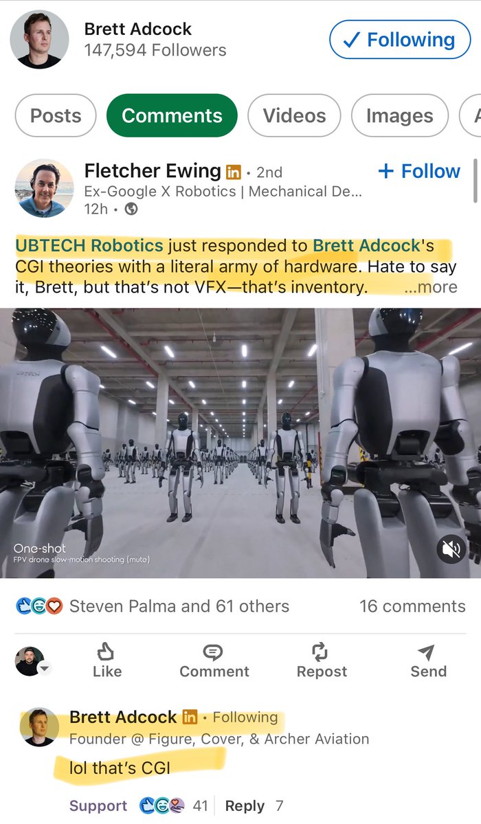 I bet this is CGI! ⁦<a href="/adcock_brett/">Brett Adcock</a>⁩ ⁦<a href="/UBTECHRobotics/">UBTECH Robotics</a>⁩ ⁦<a href="/elonmusk/">Elon Musk</a>⁩ ?
I mean the light effects all looks so computer rendered. I can’t be the only one?