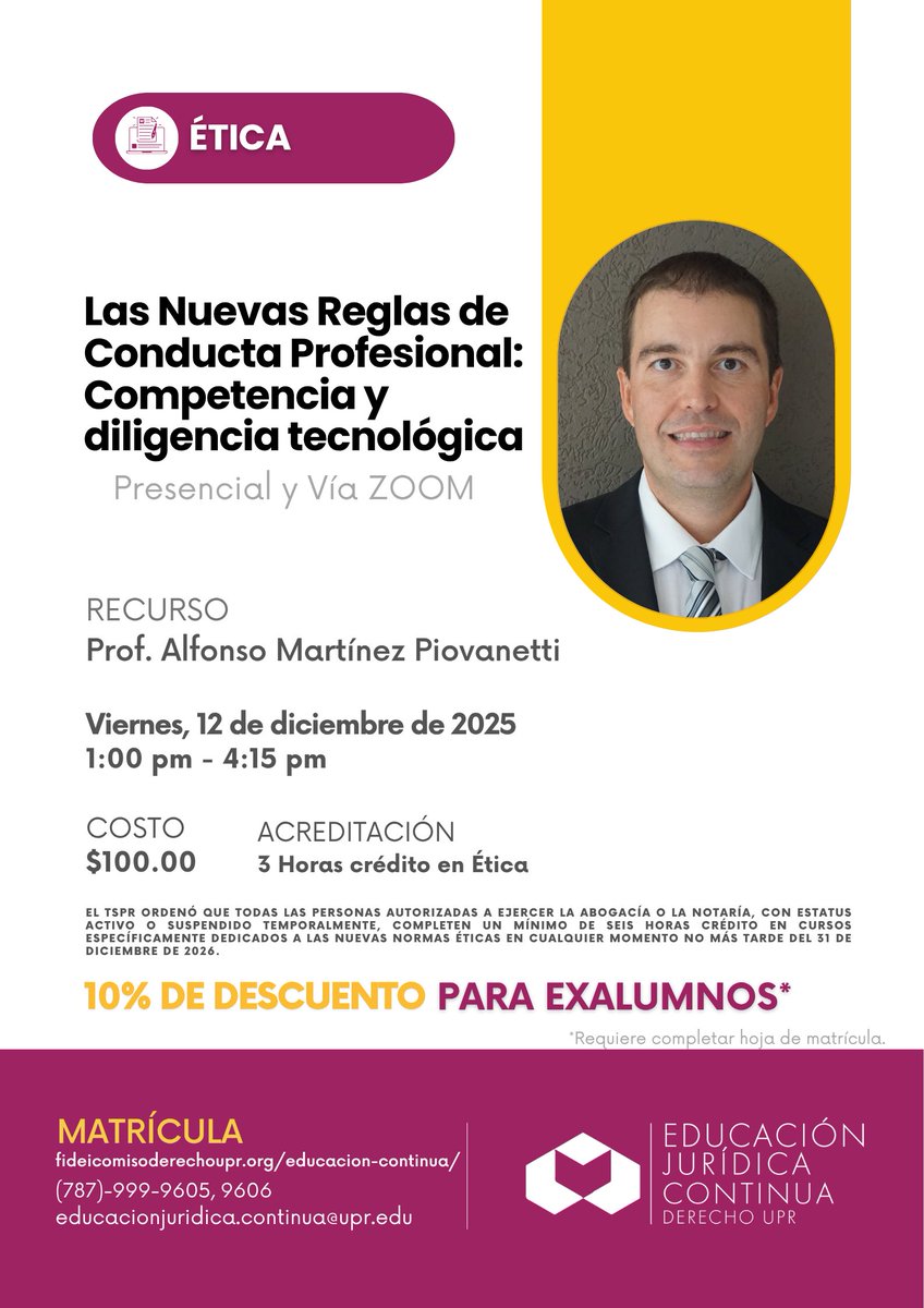 Las Nuevas Reglas de Conducta Profesional: Competencia y diligencia tecnológica | Presencial y Vía ZOOM - mailchi.mp/9f79fdbea6a5/0…