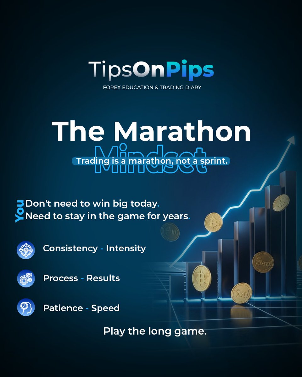 tipsonpips_'s tweet image. Everyone wants quick profits. Few want long-term mastery.

Your edge isn’t in speed, it’s in consistency, process, and patience.

Trading is a marathon. Treat it like one.

#TipsOnPips #ForexEducation #TradingDiscipline #MindsetMatters #ForexLife #Consistency