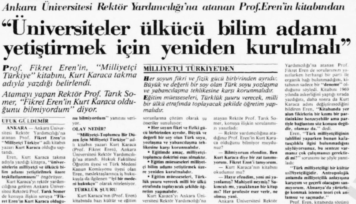 basbugturkesii's tweet image. Prof. Dr. Fikret Eren&apos;in (Kurt Karaca) &quot;Milliyetçi Türkiye&quot; kitabından:

&quot;Üniversiteler ülkücü bilim adamı yetiştirmek için yeniden kurulmalı.&quot;

@fikret_eren