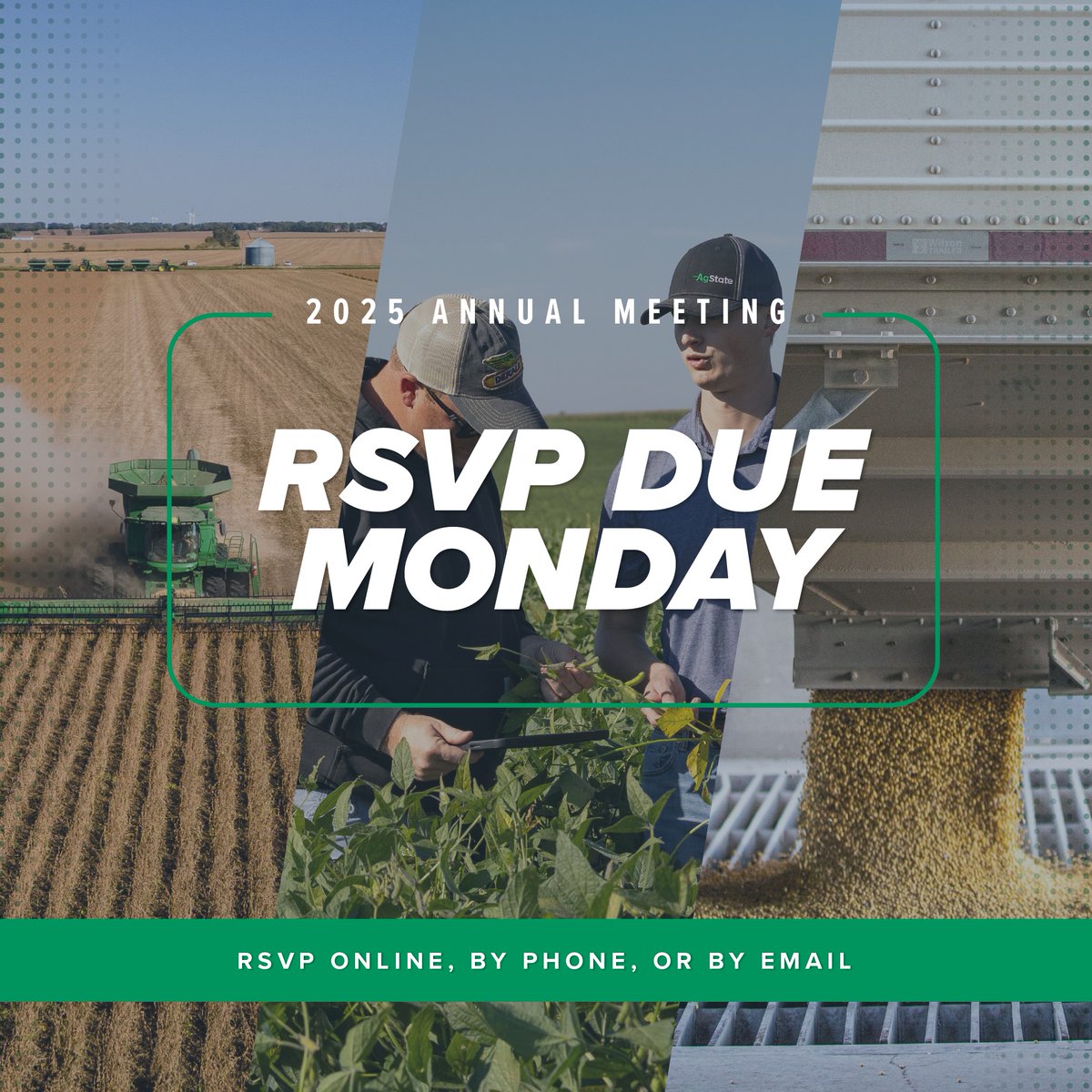 Don't Forget! RSVP's to this year's Annual Meeting are due Monday!

RSVP online at  agstate.org/2025-annual-me… 
Email nbrewer@agstate.org or call 712.225.5400