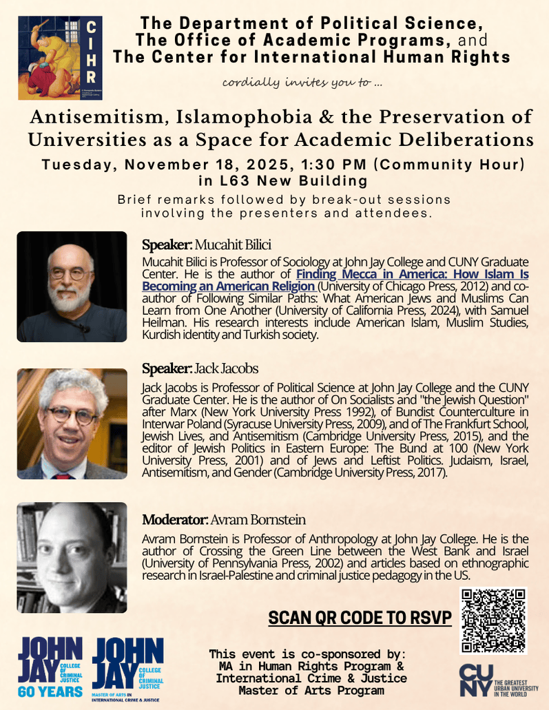 Join us in person on Wednesday, November 18th at 1:30 PM - L63 NB for an event on Antisemitism, Islamophobia &amp; the Preservation of Universities
as a Space for Academic Deliberations

RSVP: forms.gle/QHFrQSc1Txb7GC…