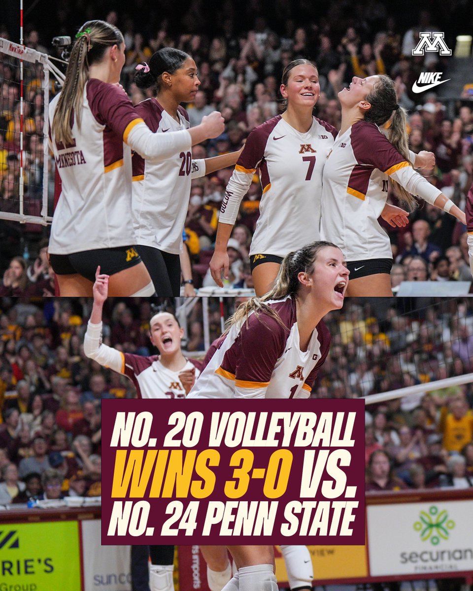 GopherSports's tweet image. Ranked win for @GopherVBall !

Friday Night Sweep 3-0 over No. 24 Penn State.

#Gophers