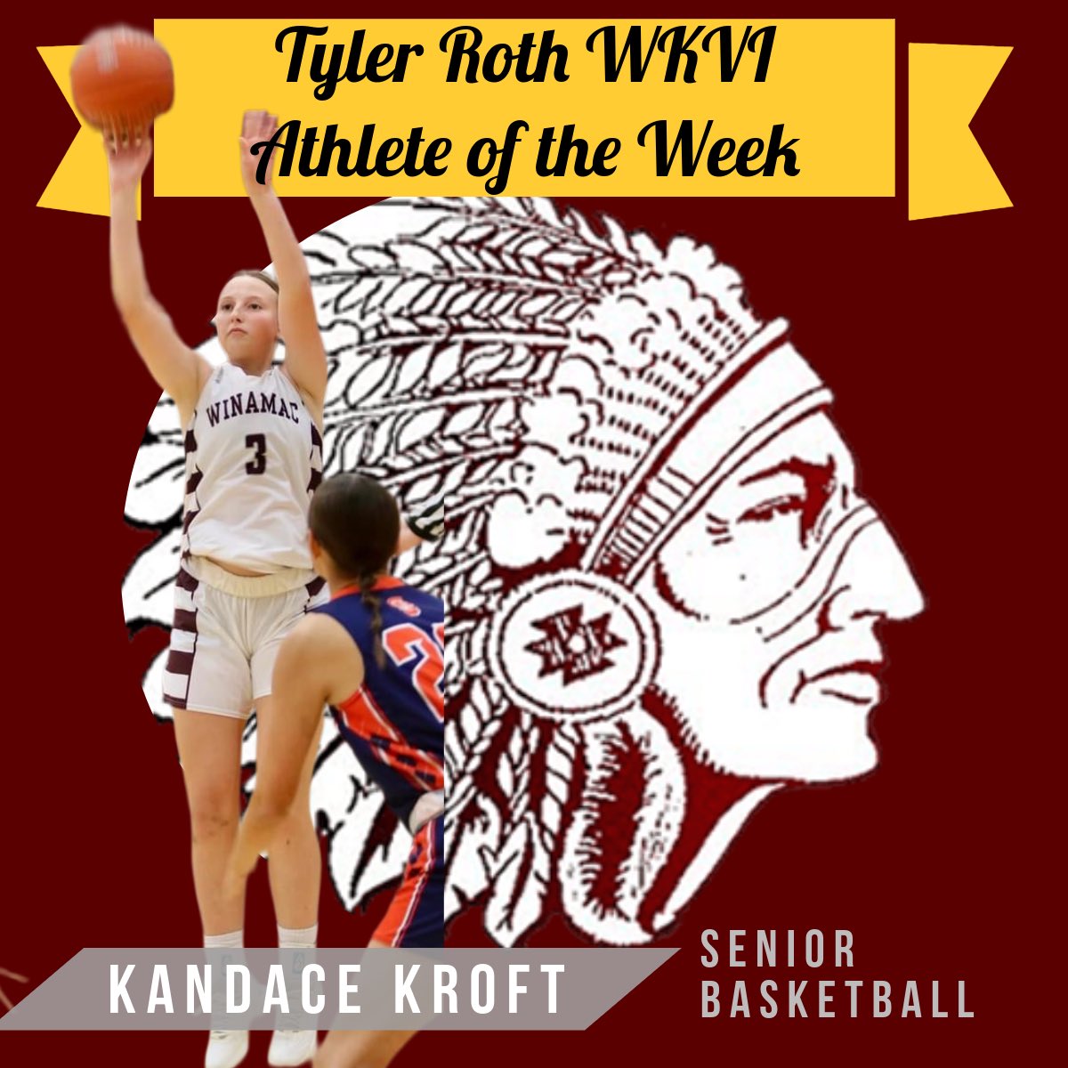 Congratulations to Kandace Kroft for being named our Tyler Roth WKVI Athlete of the Week!
•
Kandace broke 2 shool records for Winamac this past week 🤯 She set the new Lady Warrior Basketball record for most 3’s made in a career by surpassing Jordan Brandt who held it with 132!