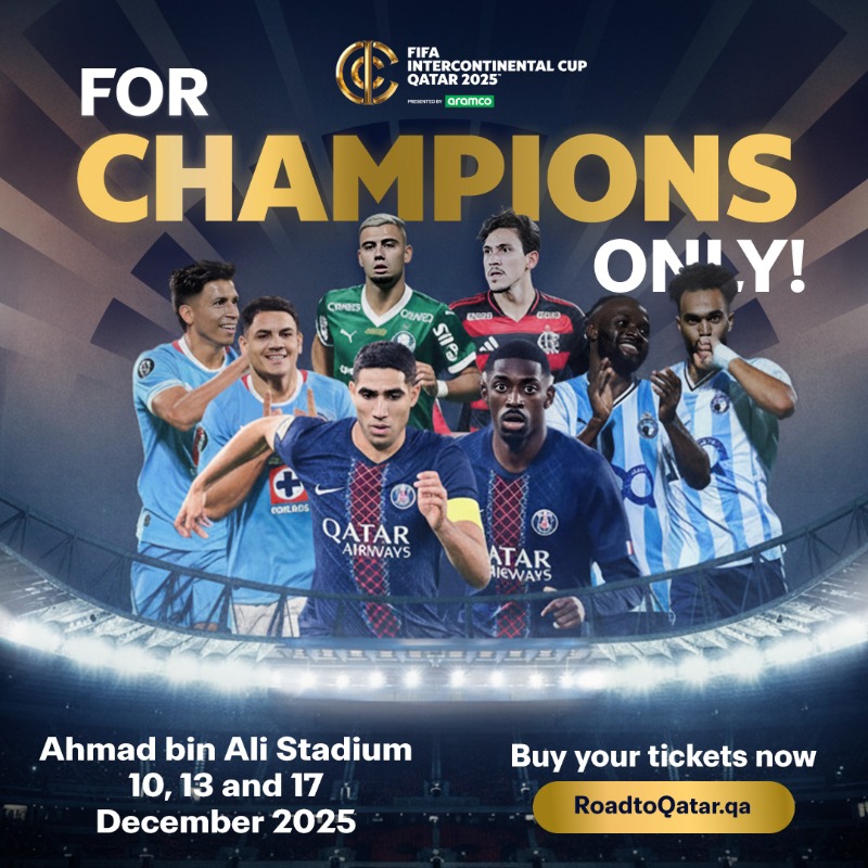 RoadtoQatar_en's tweet photo. The Continental Champions are all set to play three thrilling matches at Ahmad bin Ali Stadium and we want you to be there on 10, 13 &amp; 17 December. Every match is a final! Buy your tickets now! 

For Champions Only!
