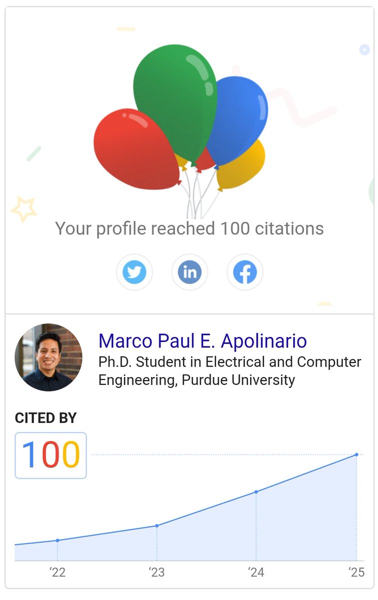 mapolinario94's tweet image. Reached 100 citations! A nice reminder that every small step in brain-inspired AI research adds up. Grateful for the mentors and collaborators supporting the journey. 💛🖤🚂 #MySmallStep #BoilerUp #PhDLife
