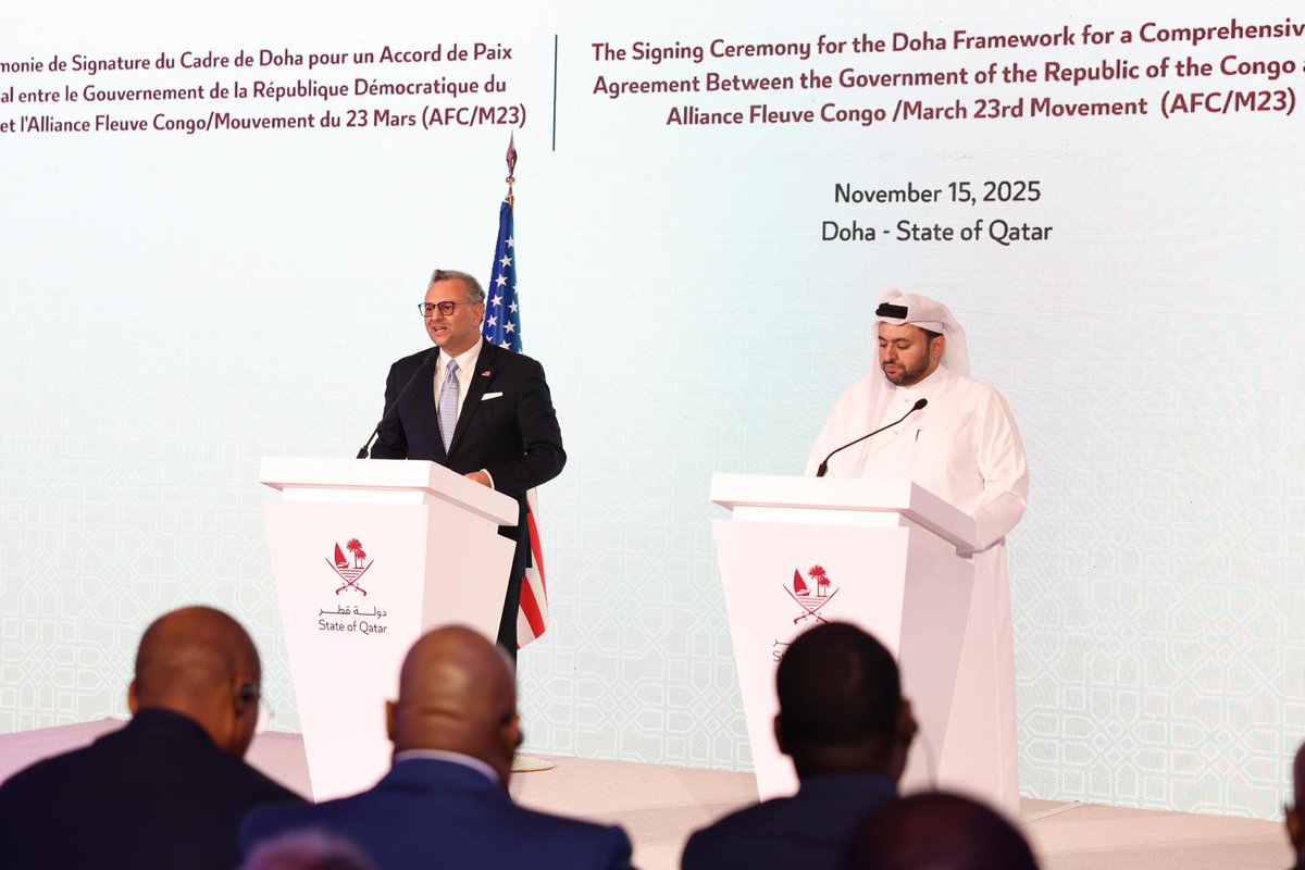 Minister of State at Ministry of Foreign Affairs <a href="/Dr_Al_Khulaifi/">د. محمد الخليفي</a> : Qatar Committed to Continuing Efforts for Comprehensive Peace for DRC People

🔗 Read More: bit.ly/49WD3bv

#MOFAQatar