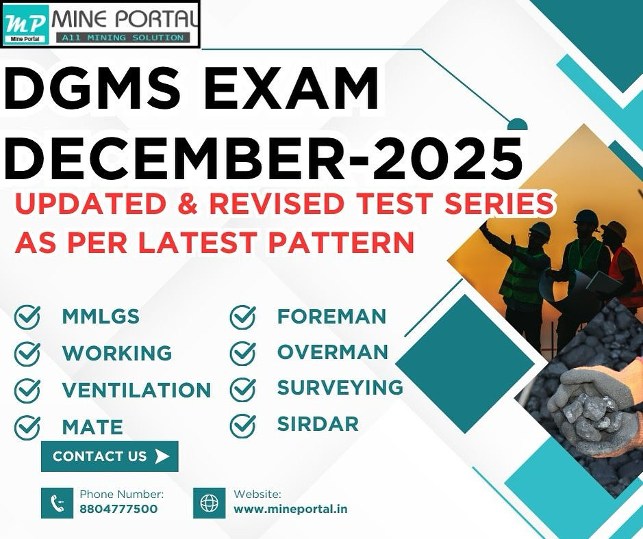 DGMS DECEMBER-2025 Exam test series &amp; classes available. 

Click on the link to Join- mineportal.in/banner-categor…

Download Free Mining Notes- mineportal.in/blog/

Whatsapp Exam Name to Join Various Mining Exam Preparation Groups.