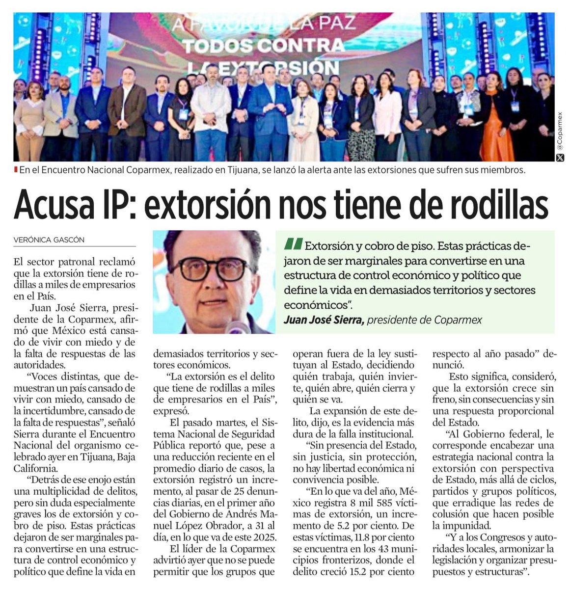 🚨Pocas voces empresariales levantan la voz. Ya basta de extorsiones, complicidad e impunidad. ¡Bien dicho!

#MorenaEsCrimenOrganizado 

#Coparmex 

<a href="/Reforma/">REFORMA</a>