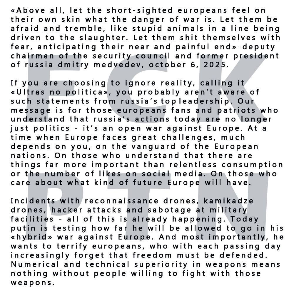 sinicynr's tweet image. Величезне прохання опублікувати та донести це звернення від українських фантаських рухів до європейців, які відвідують матчі своїх команд. 
Дуже треба це поширити на західну аудиторію.

—

Please publish and share this appeal from Ukrainian fan movements with Europeans who attend…