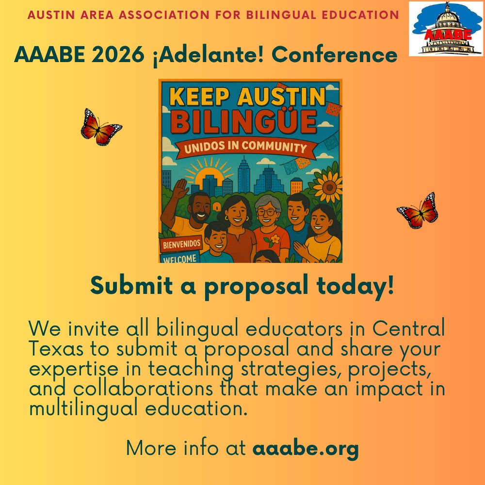 We are excited to announce our Call for PROPOSALS for <a href="/AustinAABE/">AAABE</a> ¡Adelante! Conference 2026 forms.gle/oQtmq8wVu8zSpk… Share your practice talent with bilingual colegas.
