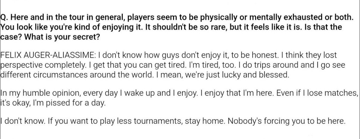 Felix <a href="/felixtennis/">Félix AugerAliassime</a> is my hero now after this quote💪👍👊