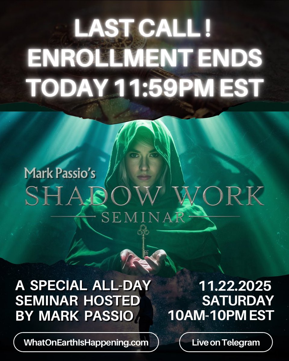 LAST CALL! Mark Passio’s Shadow Work Seminar
Enrollment ends TONIGHT November 15th at 11:59pm Eastern US time.  
Visit WhatOnEarthIsHappening.com to secure your spot.
It will be one of Mark’s most important presentations of his career, do not miss out!